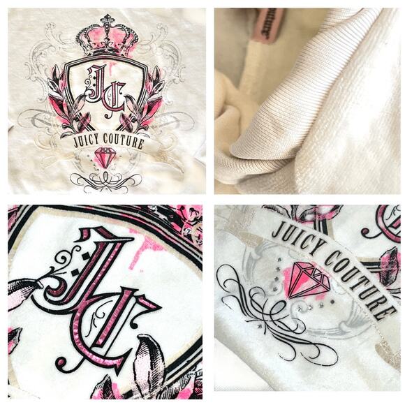 Juicy Couture Y2K Track Top Hoodie Vintage Cream Pink Gold Embellished Crystals - Picture 3 of 15